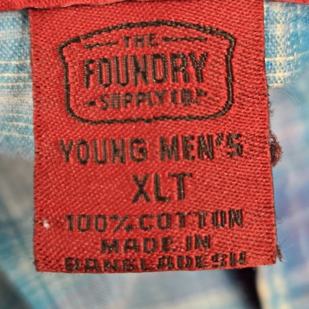 The Foundry Supply Co. Men Button Up Shirt XLT Blue Plaid Western Pearl Snap
